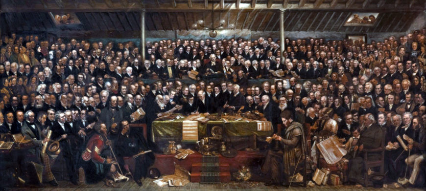 David Octavius Hill, The Disruption Assembly of 1843, 1843–66, oil on canvas, Free Presbytery Hall, The Mound, Edinburgh, 4' 8" x 12'