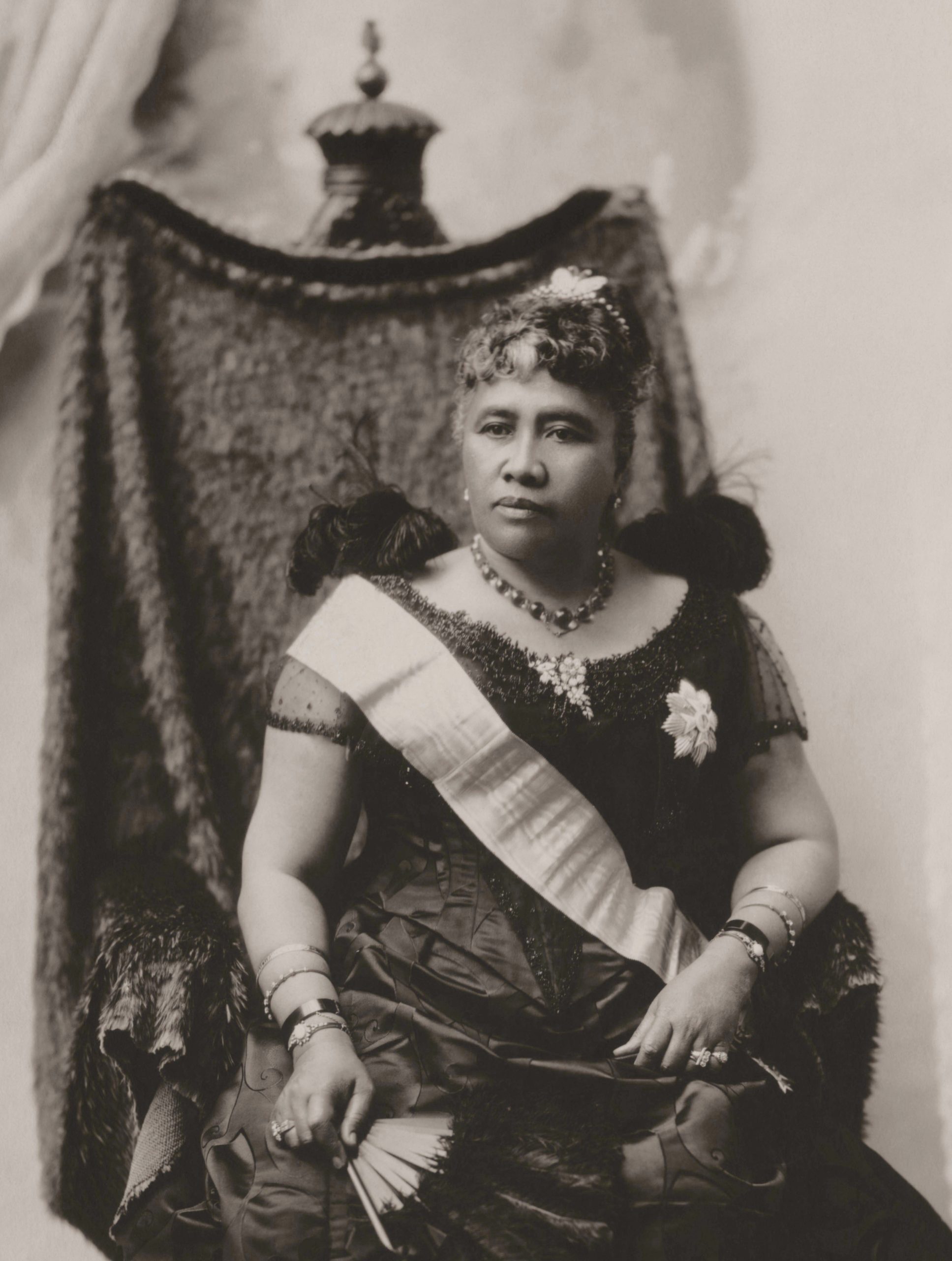 Queen Liliʻuokalani, the last sovereign of the of the Kalākaua Dynasty, c. 1891, gelatin silver print, sheet 38 x 29 cm (Library of Congress)