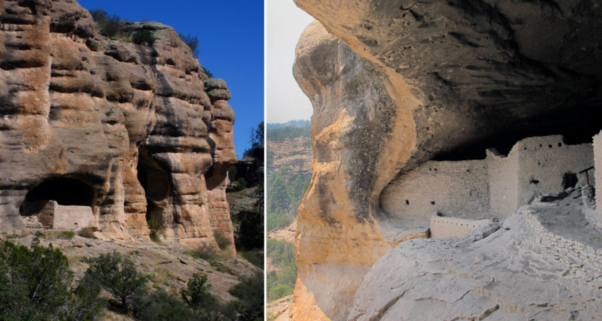 Gila Cliff Dwellings (left photo: Christopher Holden, CC BY-SA 2.0; right photo: cudinski, CC BY-NC 2.0)