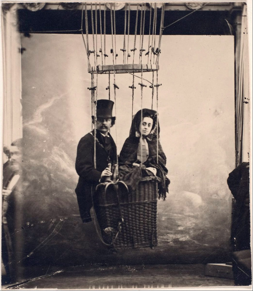 Nadar, [Nadar with His Wife, Ernestine, in a Balloon in his studio], ca. 1865, printed 1890s. 