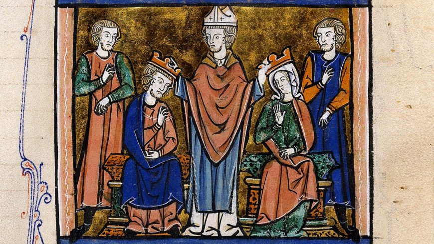 Coronation of Fulk and Melisende, c. 1275, northern France (Paris, Bibliothèque nationale de France, MS fr. 779, fol. 123v)
