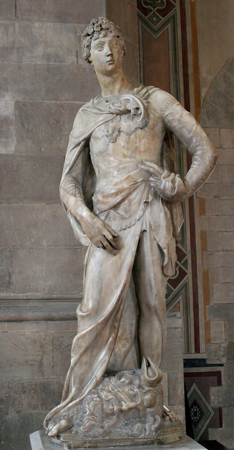 Donatello, David, 1408–09, marble, 191 x 57.5 cm (Bargello; photo: Miguel Hermoso Cuesta)