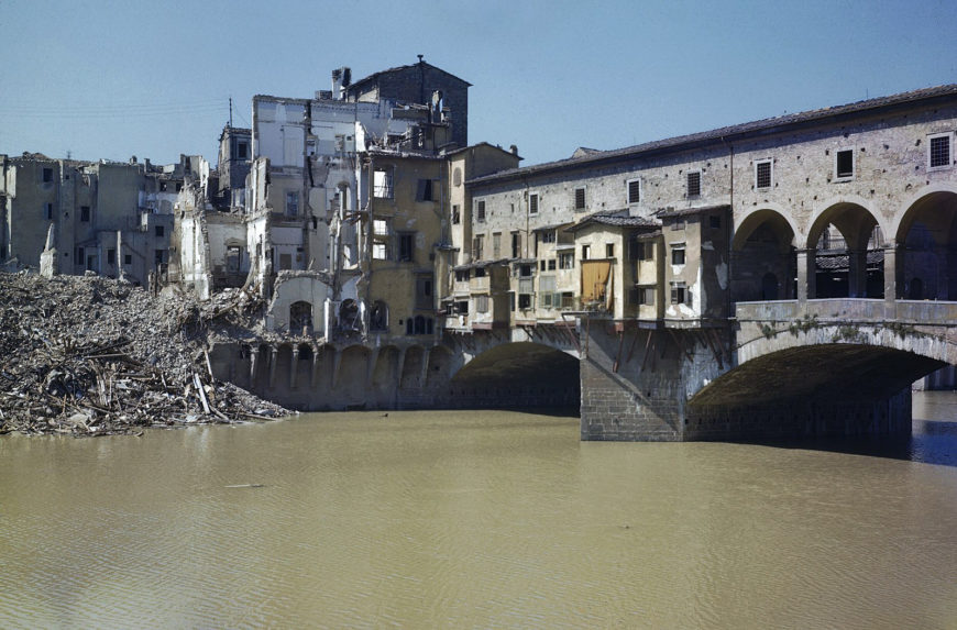 View of damage to the Ponte Vecchio from the east, 14 August 1944 (Imperial War Museums)