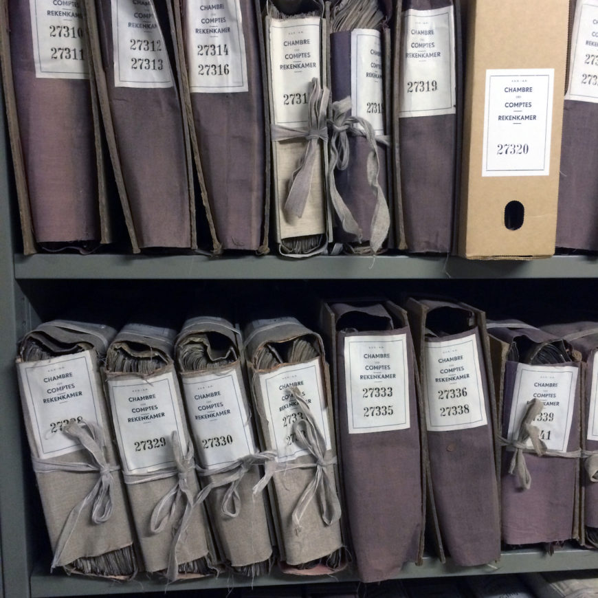 An archive shelf. State Archives of Belgium, Brussels. Photo: Laura Tillery