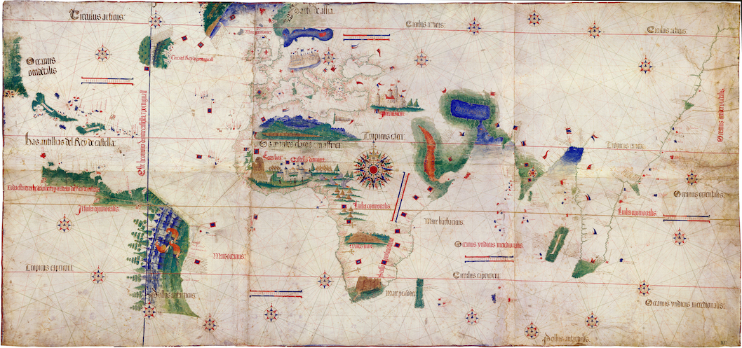 Magnified Portugal Over Map of the World, 3 Versions of the World