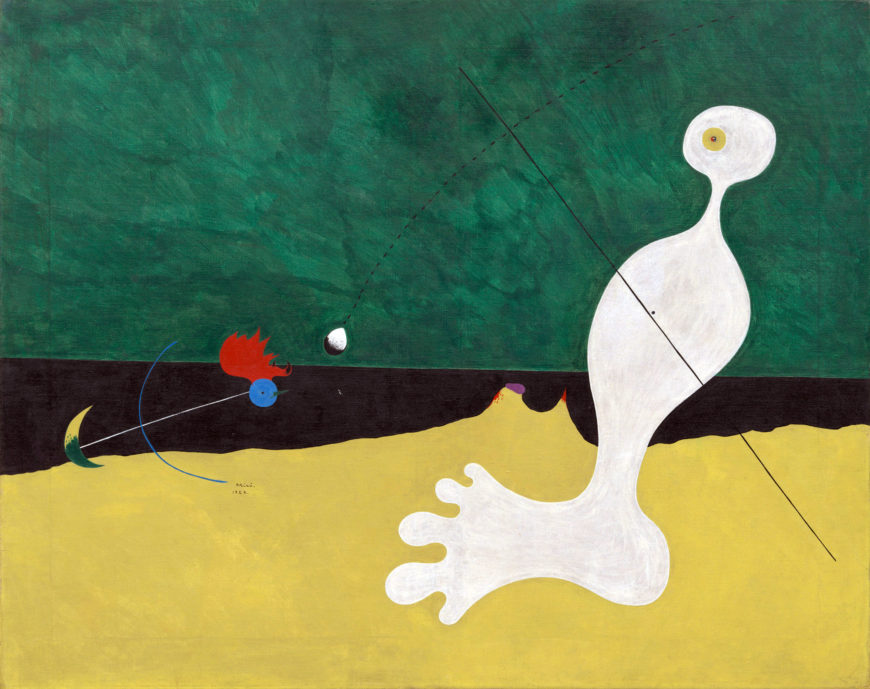 Joan Miró, Person Throwing a Stone at a Bird, 1926, oil on canvas, 29 x 36 1/4" (73.7 x 92.1 cm), Museum of Modern Art, New York
