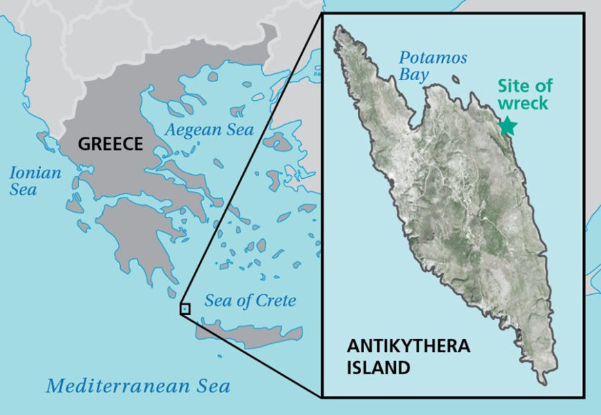 Map showing the location of the Antikythera shipwreck