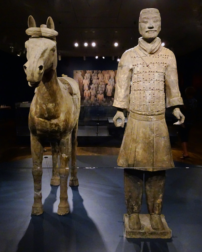 Cavalryman and horse from Pit 2, Army of the First Emperor of Qin, Lintong, China, Qin dynasty, c. 210 B.C.E., painted terracotta (photo: Maia C, CC BY-NC-ND 2.0)