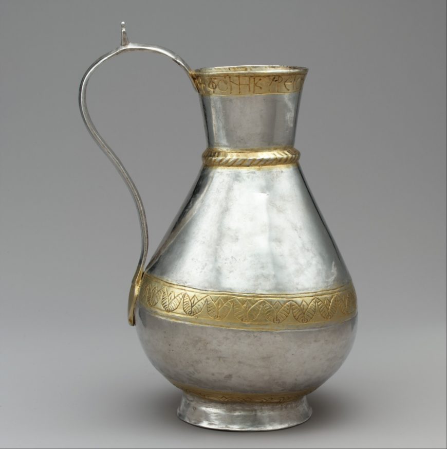 Ewer of Zenobius, Avar or Byzantine, 700s, silver and partial-gilt, c. 23 × 13 cm, 652g (<a href="https://www.metmuseum.org/art/collection/search/464113">The Metropolitan Museum of Art</a>)