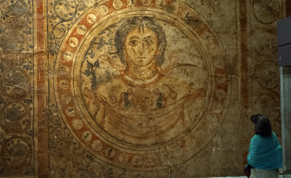 Floor painting (fresco) of Ge or Gaia, from Qasr al-Hayr al-Gharbi, Syria, now in the National Museum in Damascus, 727 (photo: Daniel Waugh)
