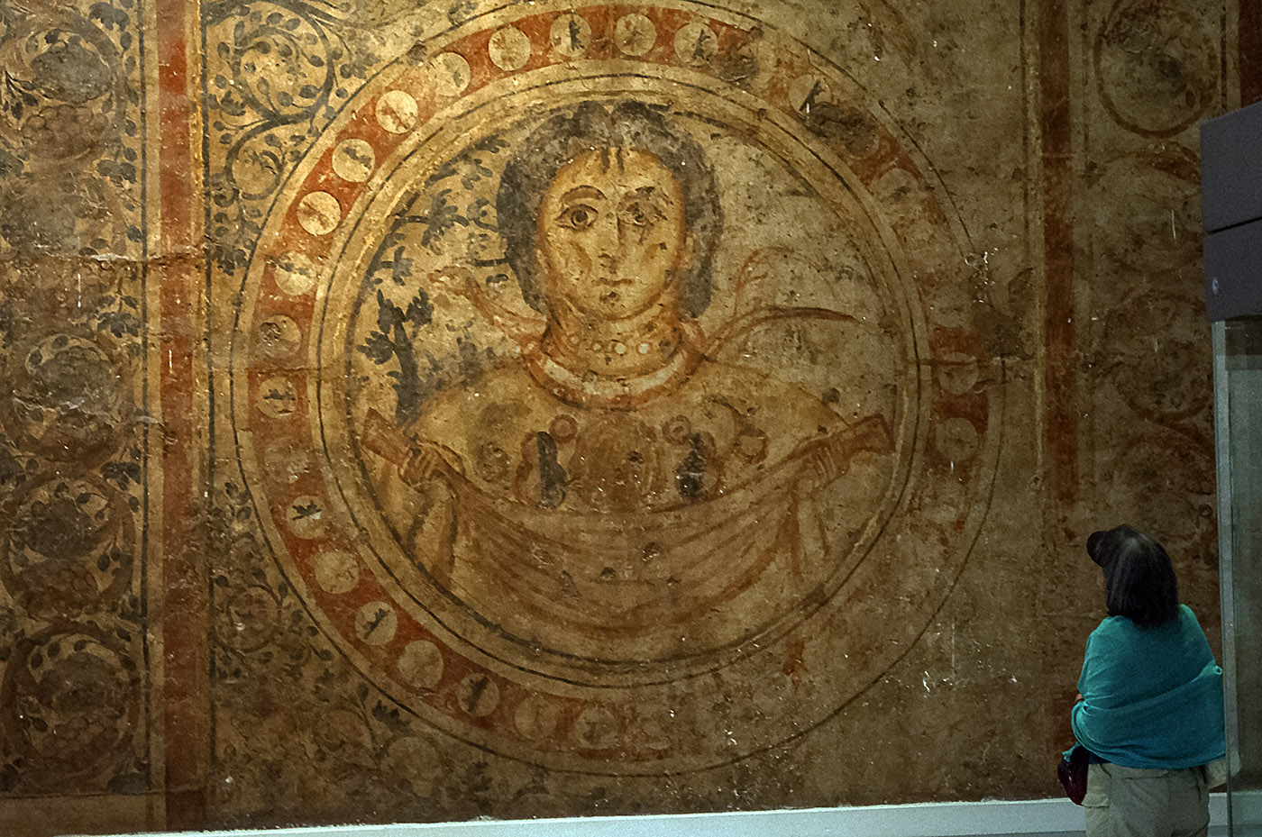 Floor painting (fresco) of Ge or Gaia, from Qasr al-Hayr al-Gharbi, Syria, now in the National Museum in Damascus, 727 (photo: Daniel Waugh)