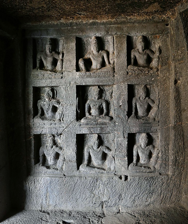  Buddhist mandala, at stairs leading from first to second story, Cave 12, c. early 8th century, Ellora