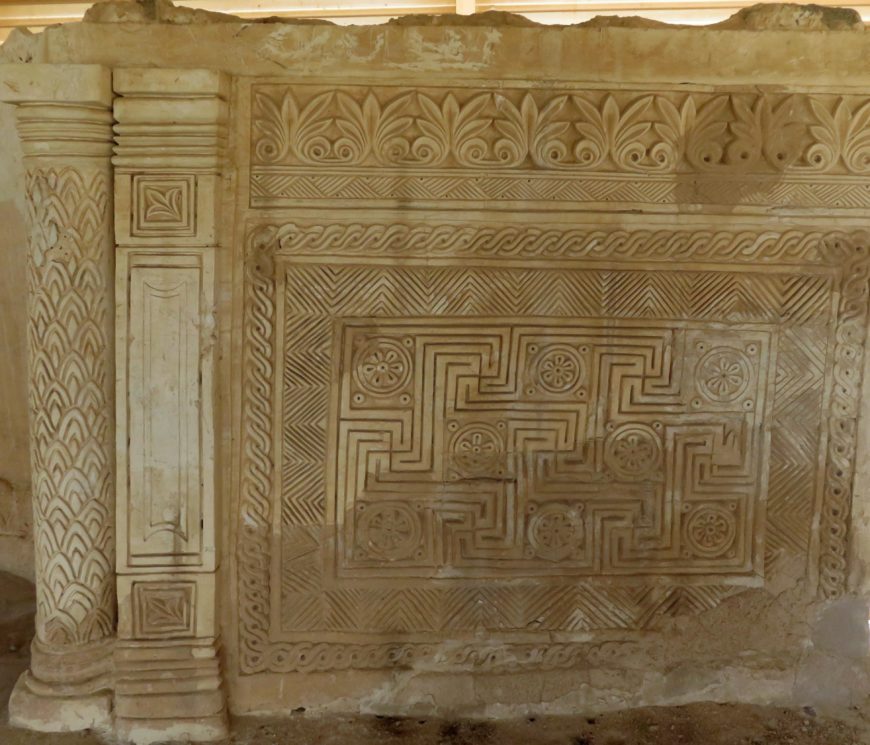 Stucco dado of qibla wall of mosque, al-Fudayn, Jordan, 8th century. Photo by Beatrice Leal.