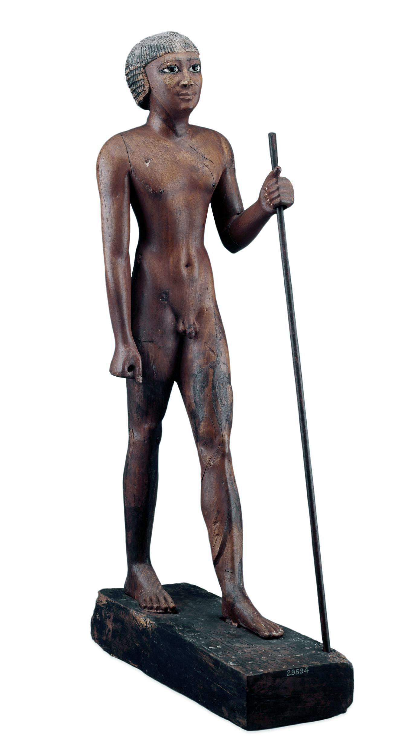Nude figure of the Seal Bearer Tjetji, 2321BC-2184BC (6th Dynasty), from Akhmim, Upper Egypt, wood; obsidian; limestone; copper, 75 cm high (© Trustees of the British Museum)