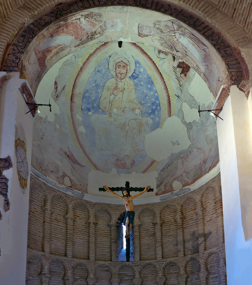 Christ Pantokrator in the apse of Interior of the Mosque of Bāb al-Mardūm after it was transformed. The apse in the background was added after 1187. The original mosque dates to 999/1000 C.E.