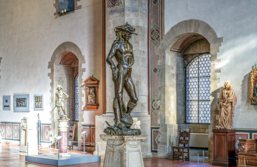 Donatello, David, date unknown but likely late 1430s–1440s, bronze, 158 cm high (Museo Nazionale del Bargello, Florence; photo: Steven Zucker, CC BY-NC-SA 4.0)