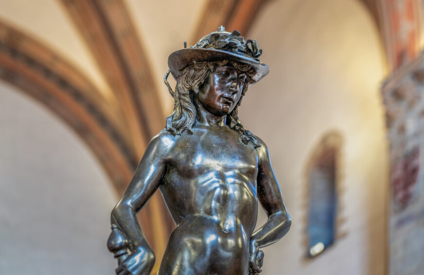 Donatello, David, date unknown but likely late 1430s–1440s, bronze, 158 cm high (Museo Nazionale del Bargello, Florence; photo: Steven Zucker, CC BY-NC-SA 4.0)