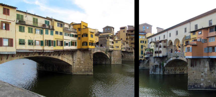Shops extend over the river on wooden braces, detail of the Ponte Vecchio, Florence (photos: Theresa Flanigan)