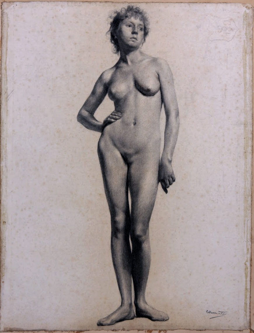 Carlos Baca-Flor, Female Academy, c. 1893-95, charcoal on paper, 48 x 62.5 cm (MALI, Museo de Arte de Lima)
