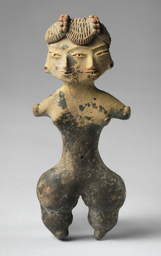Double-faced female figurine, early formative period, Tlatilco, c. 1200–900 B.C.E., ceramic with traces of pigment, 9.5 cm. high (Princeton University Art Museum)
