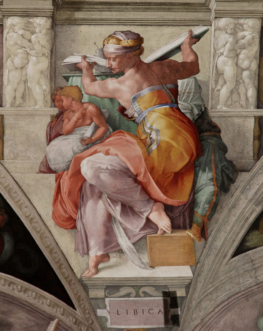Michelangelo, Libyan Sibyl, c. 1511, fresco, part of the Sistine Chapel ceiling (Vatican Museums; photo: Jörg Bittner Unna, CC BY 3.0)