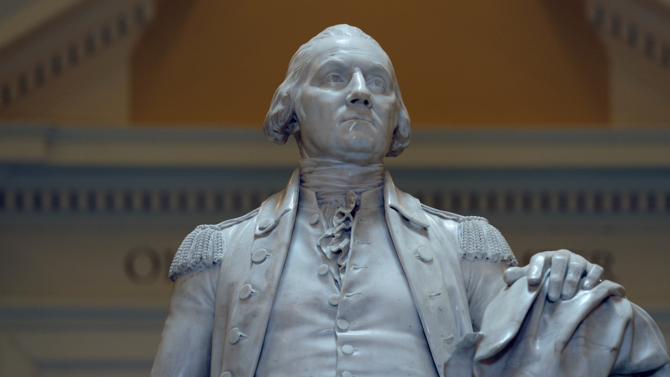 Jean-Antoine Houdon, George Washington, 1788-92, marble, 6' 2" high (State Capitol, Richmond, Virginia)