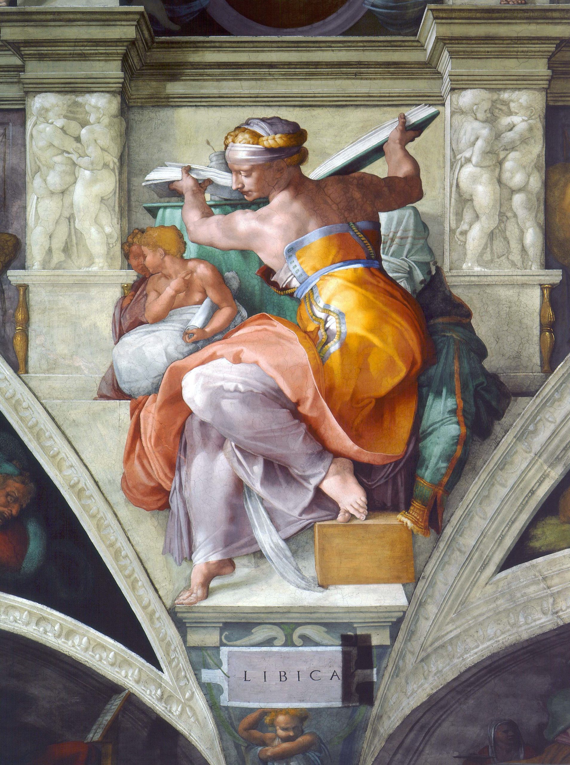 Michelangelo, Libyan Sibyl, c. 1511, fresco, part of the Sistine Chapel ceiling (Vatican Museums)