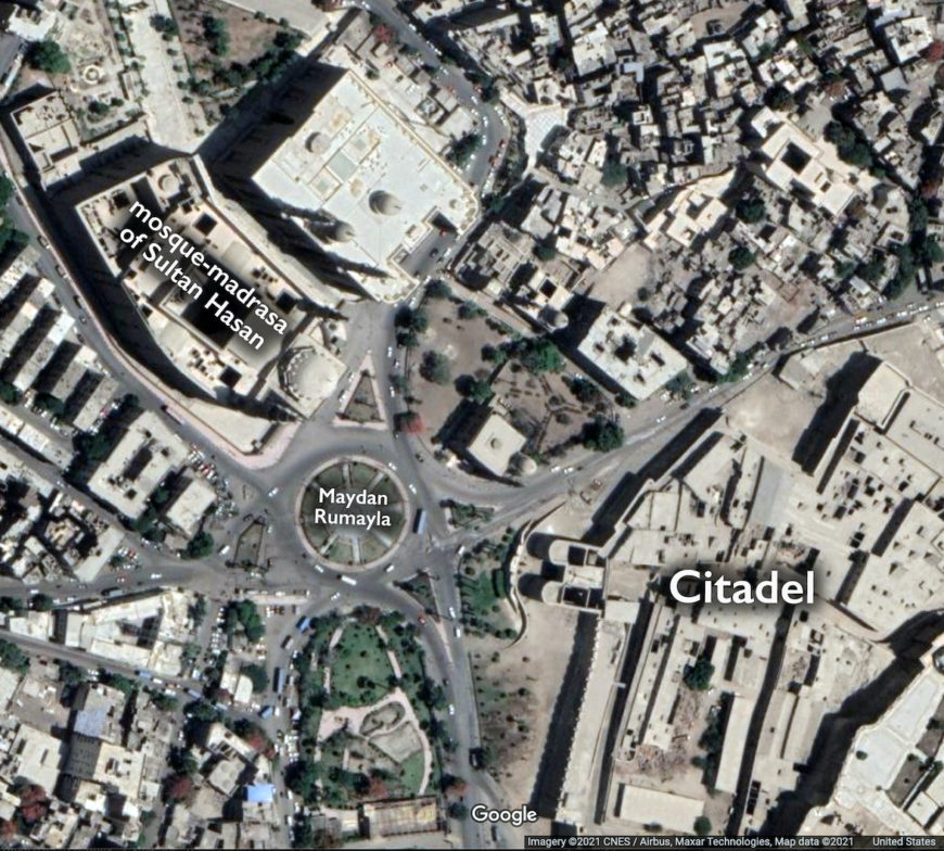 Location of the mosque, square, and citadel, Cairo (underlying map © Google)