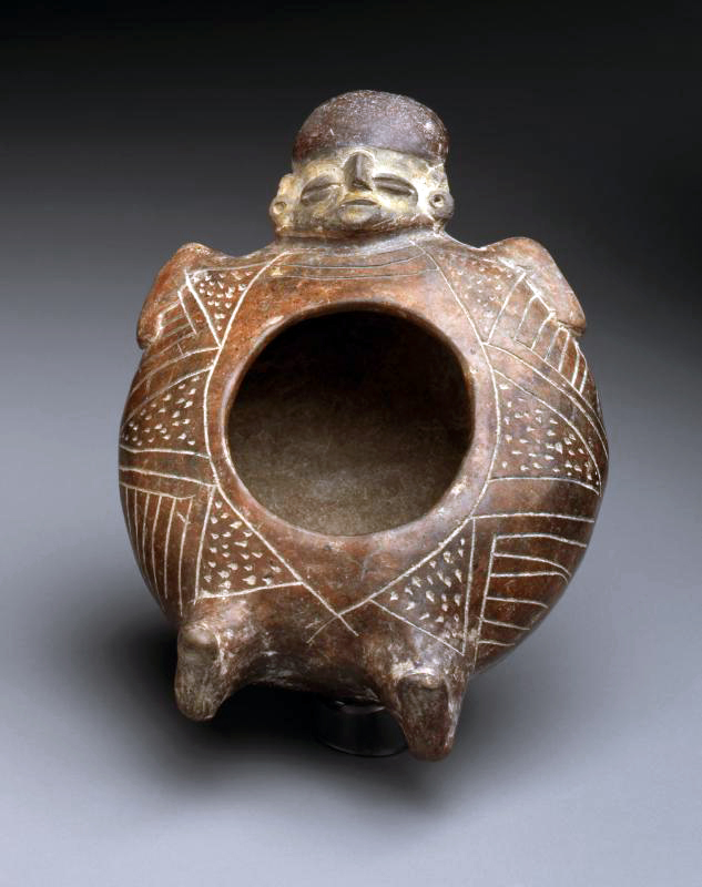Human Effigy Vessel, Chorrera culture, Ecuador, 1200-300 BCE ceramic and slip, 4 1/4 x 7 1/2 x 5 1/4 inches. Michael C. Carlos Museum, Atlanta, GA.