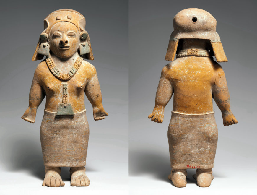 Standing Figure, 1st–5th century, Jama-Coaque culture, Ecuador, ceramic and post-fire paint, H. 13 × W. 6 3/4 × D. 3 1/2 inches. Metropolitan Museum of Art, New York.