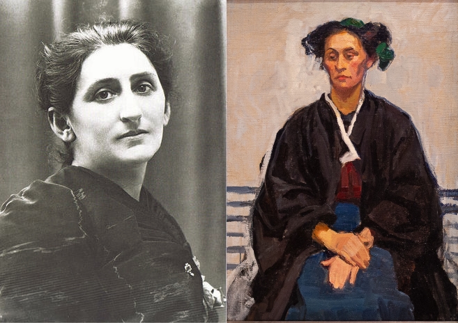 Broncia Koller (photograph);right: Broncia Koller, Self-Portrait, c. 1905, oil on canvas