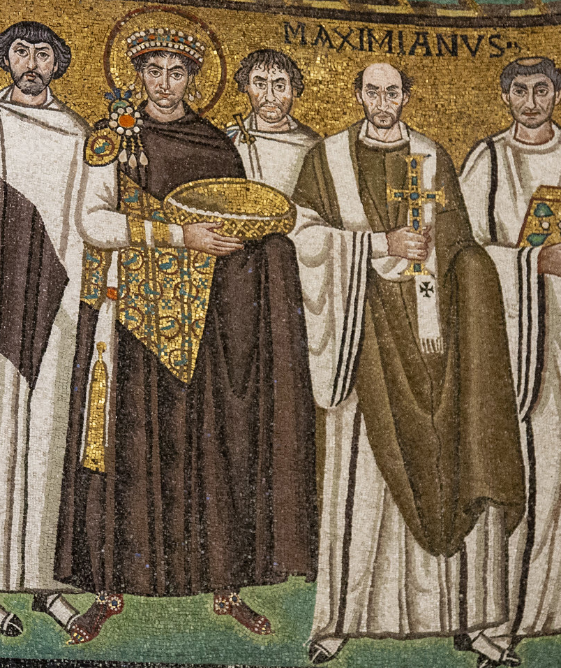 Justinian and Bishop Maximianus (detail), Justinian and his attendants (photo: byzantologist, CC BY-NC-SA 2.0)