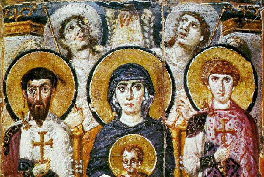 Detail, Virgin (Theotokos) and Child between Saints Theodore and George, sixth or early seventh century, encaustic on wood, 2' 3" x 1' 7 3/8" (St. Catherine's Monastery, Sinai, Egypt)