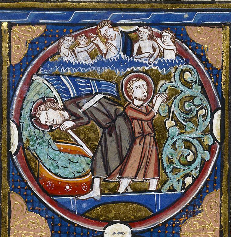 Upper left (detail), Scenes from the Apocalypse, Paris-Oxford-London Bible moralisée, France, c. 1225-45 (The British Library, Harley MS 1527 fol. 140v)