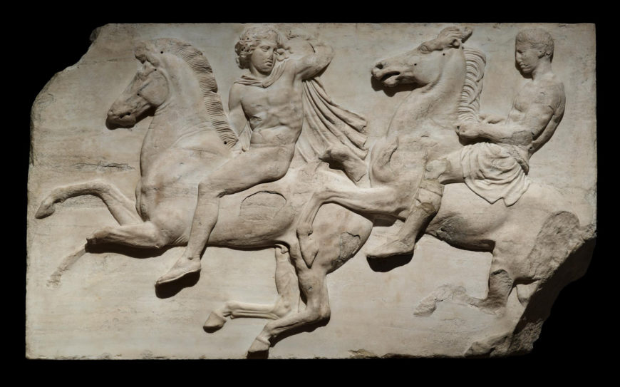 Horsemen from the west frieze of the Parthenon, c. 438–432 B.C.E. (Acropolis, Athens), 100 cm high (© The Trustees of the British Museum, London)