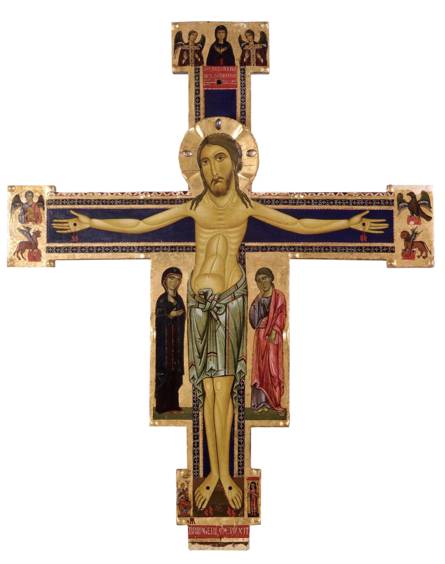 An example of a Christus triumphans (triumphant Christ), Berlinghiero Berlinghieri, Crucifix, c. 1220 (Museo nazionale di Villa Guinigi, Lucca)
