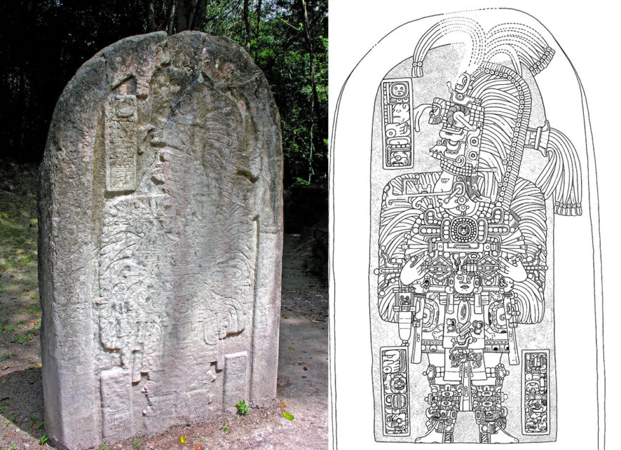 Tikal Stela 16, with line drawing