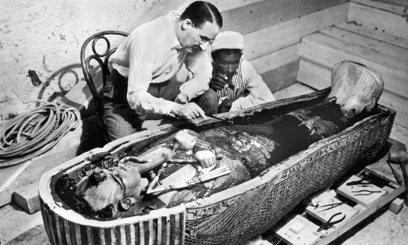 Harry Burton, Howard Carter with Innermost Coffin of Tutankhamun, 1922 (Tutankhamun Archive, Griffith Institute, University of Oxford)