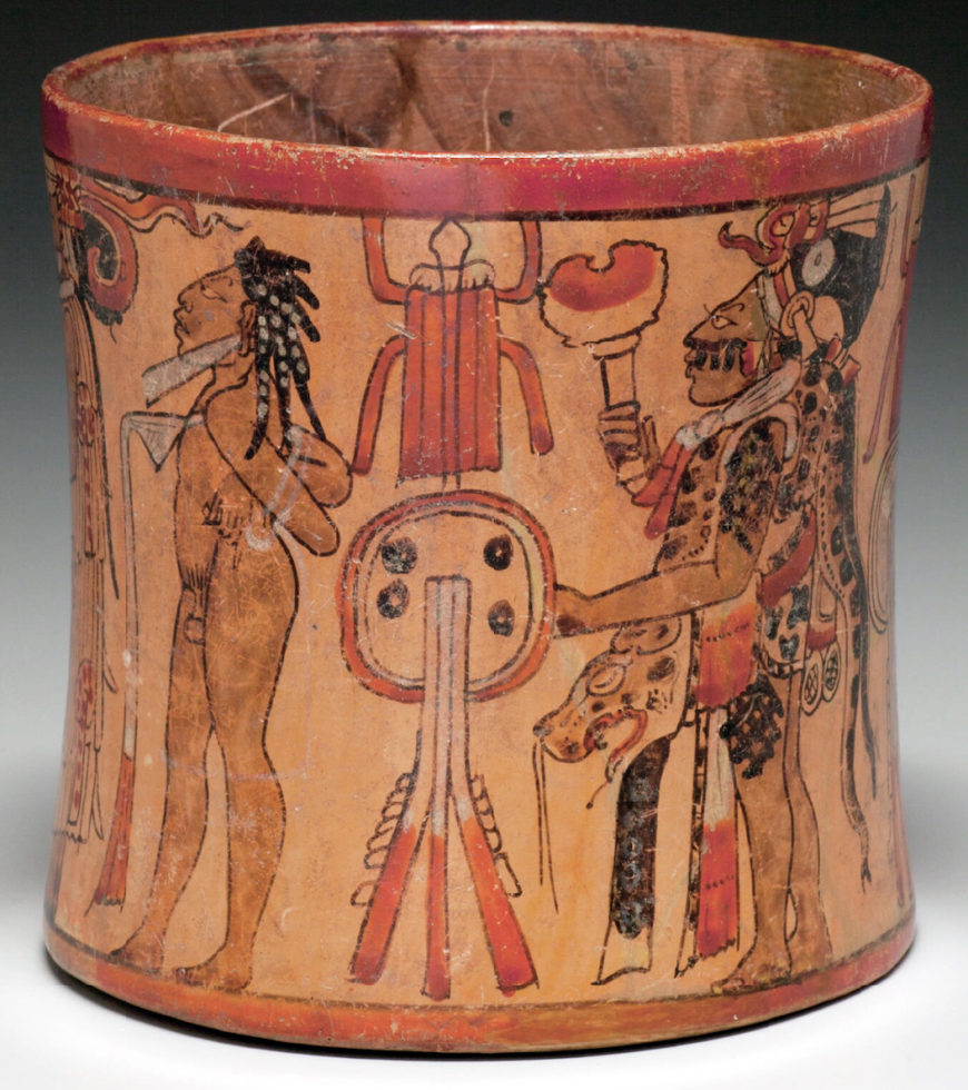 Maya Vessel with a Procession of Warriors, c. 750–850 C.E., Late Classic Period, polychromed ceramic, 16 cm diameter (Kimbell Art Museum)
