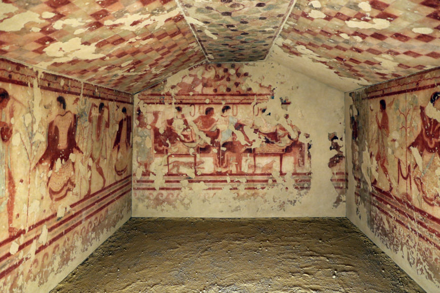 Tomb of the Triclinium, c. 470 B.C.E., Etruscan chamber tomb, Tarquinia, Italy (photo: Sailko, CC BY-SA 3.0)
