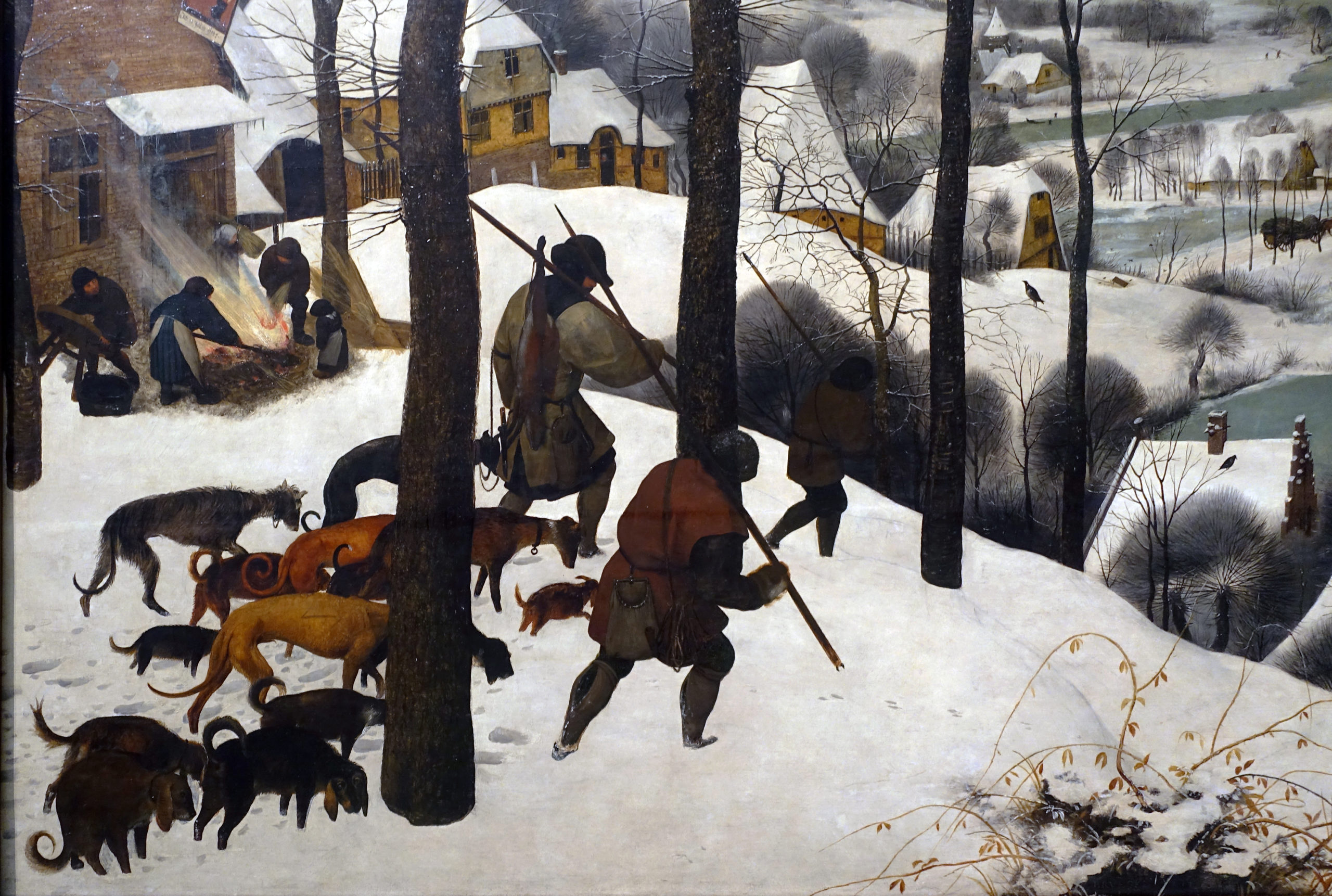 Hunters and inn (detail), Pieter Bruegel the Elder, Hunters in the Snow (Winter), 1565, oil on wood, 162 x 117 cm (Kunsthistorisches Museum, Vienna; photo: Steven Zucker, CC BY-SA-NC 2.0)