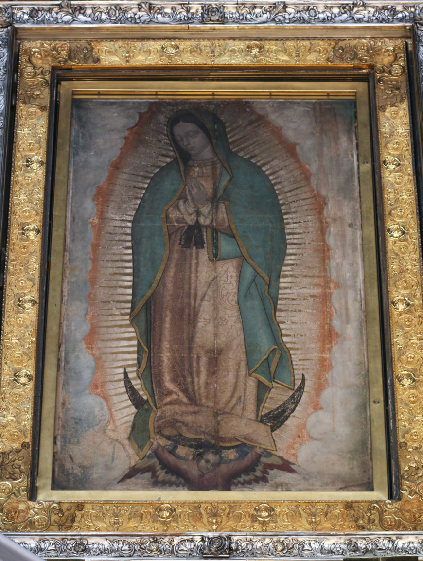 Virgin of Guadalupe, 16th century, oil and possibly tempera on maguey cactus cloth and cotton (Basilica of Guadalupe, Mexico City)