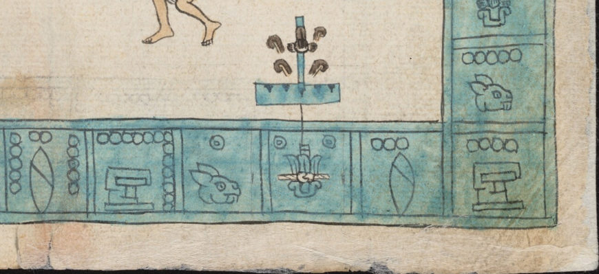 Detail with year 2-Reed glyph, Frontispiece, Codex Mendoza, Viceroyalty of New Spain, c. 1541–1542, pigment on paper © Bodleian Libraries, University of Oxford