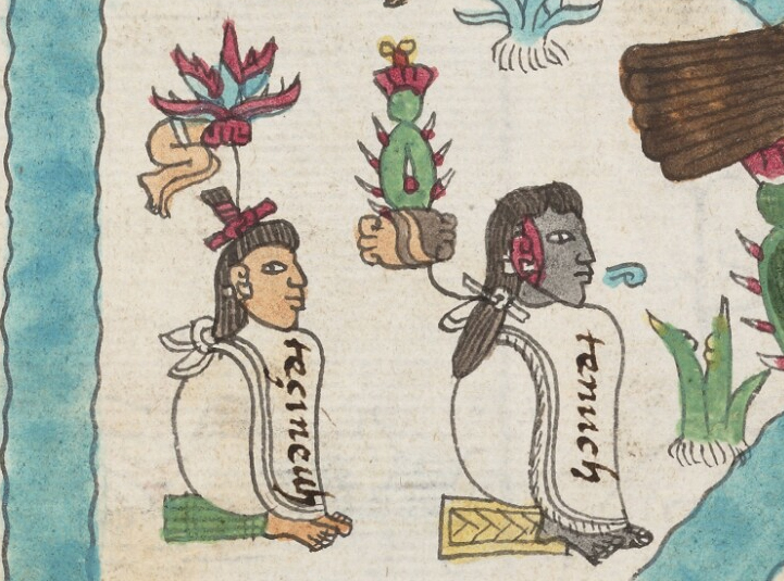 Detail with Tenoch and skull rack, Frontispiece, Codex Mendoza, Viceroyalty of New Spain, c. 1541–1542, pigment on paper © Bodleian Libraries, University of Oxford