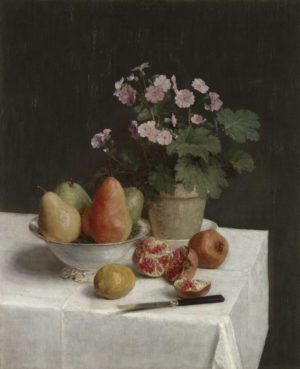 Henri Fantin-Latour, Still life (primroses, pears and pomegranates), 1866, oil on canvas, 73 x 59.5 cm (Kröller-Müller Museum)