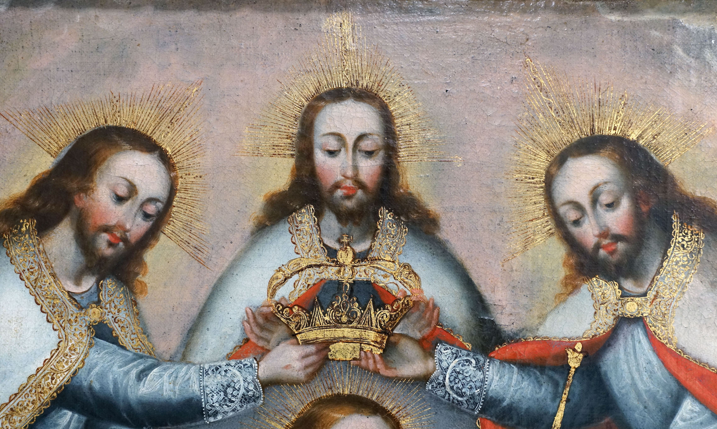 The Coronation of the Virgin by the Holy Trinity, 18th century, oil and gold on canvas, Cusco, Peru, 78.105 x 59.055 cm (Collection of the Carl & Marilynn Thoma Foundation)