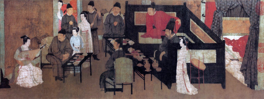 Gu Hongzhong, detail of the first scene, The Night Revels of Han Xizai, handscroll, 12th-century (Song dynasty) copy of a 10th-century (Southern Tang dynasty) composition), ink and color on silk, 28,7 x 33.5.5 cm (The Palace Museum, Beijing)