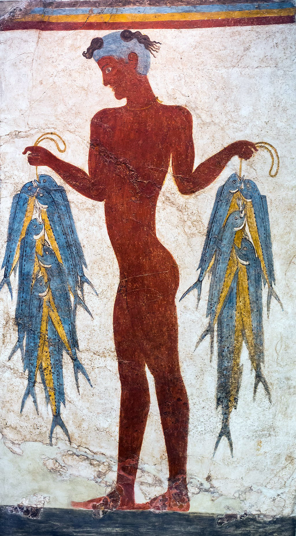 Fisherman fresco, c. 17th century B.C.E., Room 5 fo the West House, Akrotiri, Thera (National Archaeological Museum, Athens)