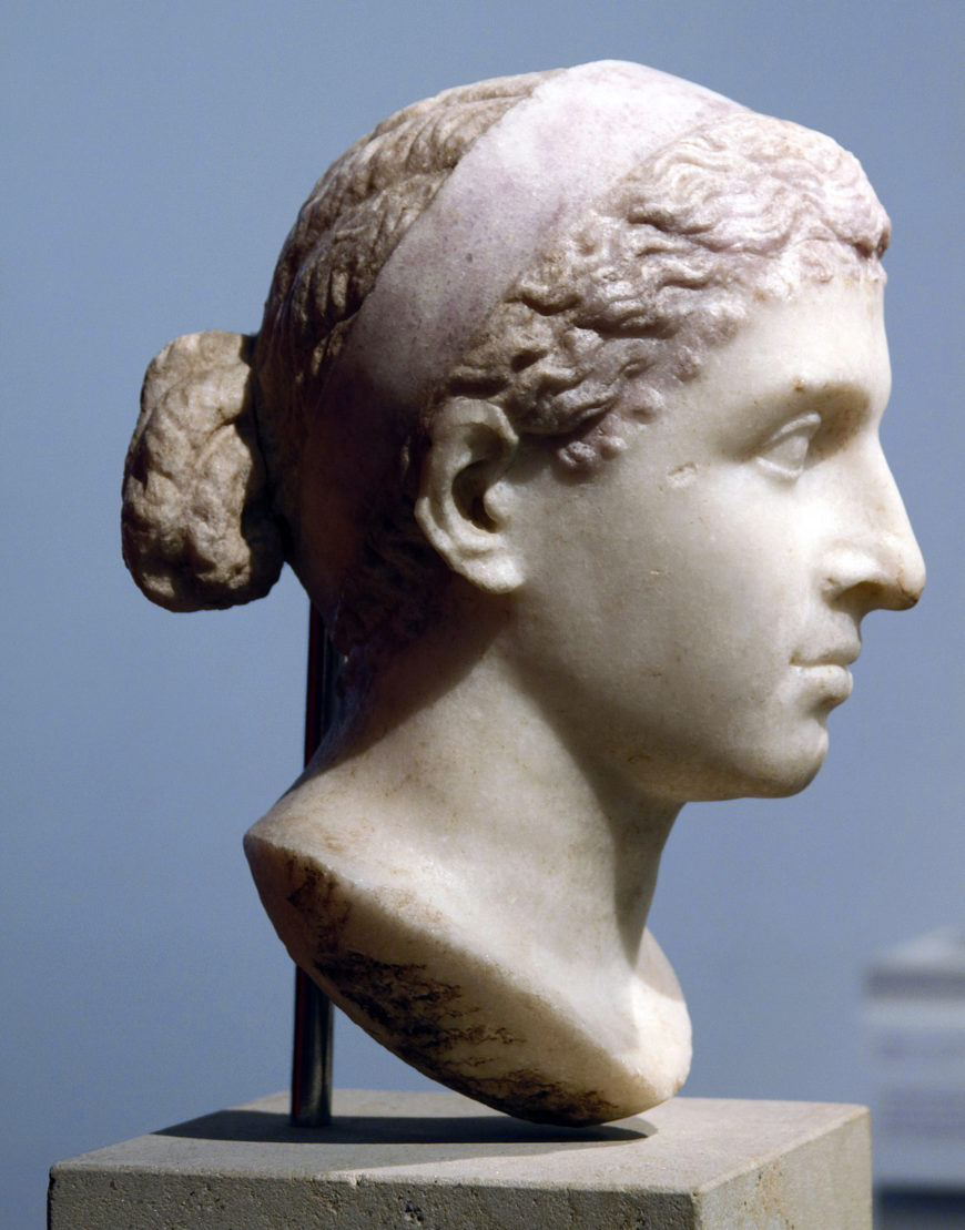 Bust of Cleopatra VII, c. 40–30 BCE, marble (Altes Museum, Berlin; photo: José Luiz Bernardes Ribeiro, CC BY-SA 4.0)