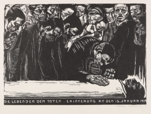 Käthe Kollwitz, Memorial Sheet of Karl Liebknecht (Gedenkblatt für Karl Liebknecht), 1919–1920, Woodcut heightened with white and black ink, 37.1 × 51.9 cm (photo: Anvilaquarius, public domain)